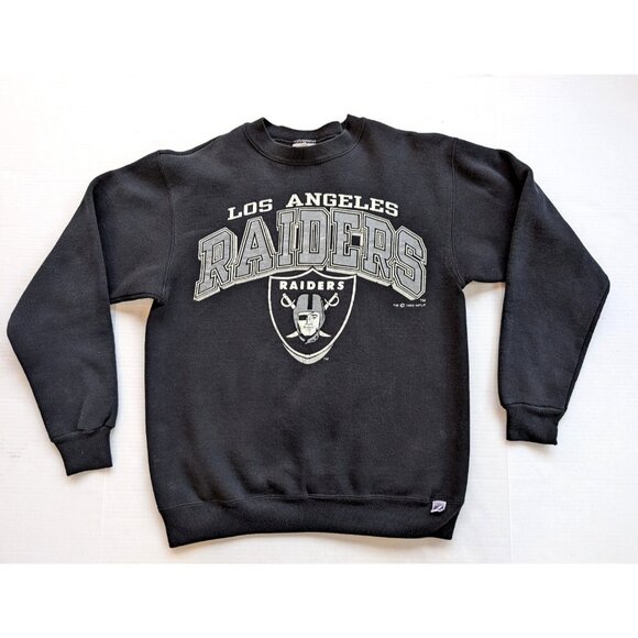 Vintage LA Raiders Sweatshirt Mens Medium 90s NFL Los Angeles Black 1992 Logo 7 - Picture 1 of 9
